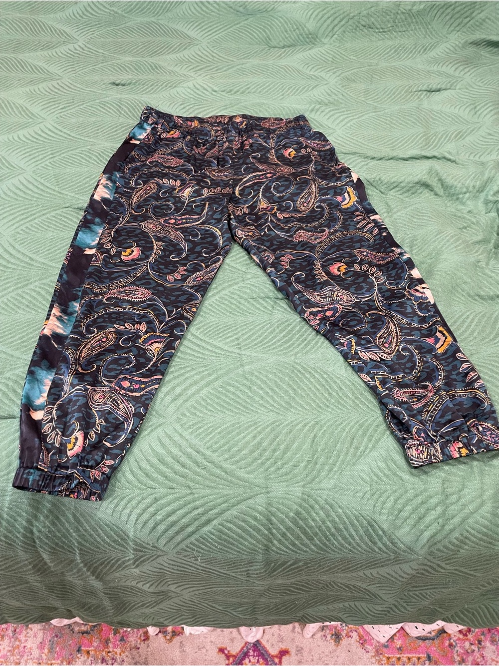 Johnny Was Navy Paisley Track Joggers with Multicolor Accents